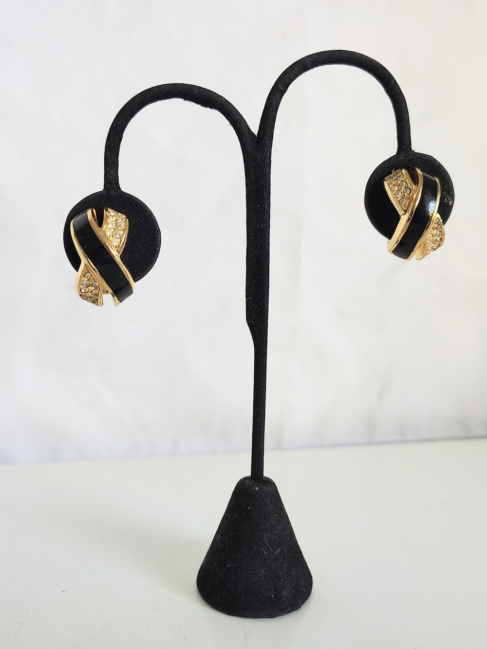 Vintage Christian Dior Black and Crystal Criss Cross Clip Earrings